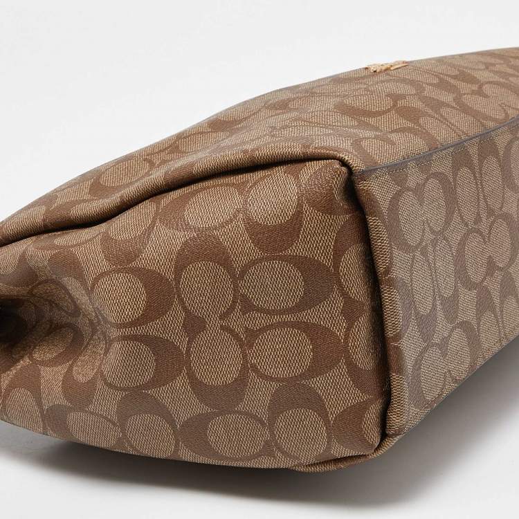 Pre Owned Coach Brown/Beige Signature Coated Canvas and Leather Mia Shoulder Bag