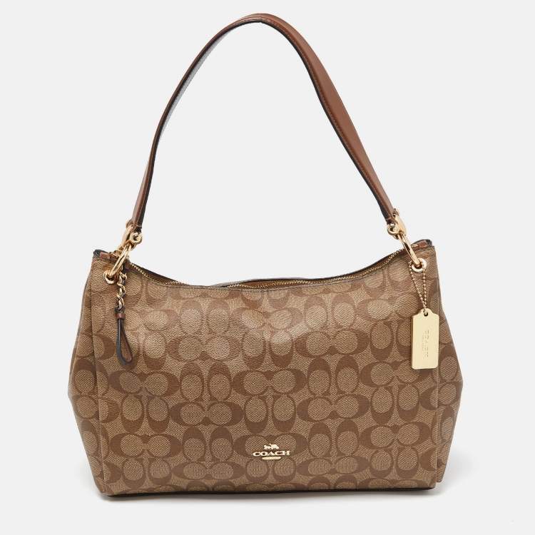 Coach Brown Beige Signature Coated Canvas and Leather Mia Shoulder Bag Coach The Luxury Closet