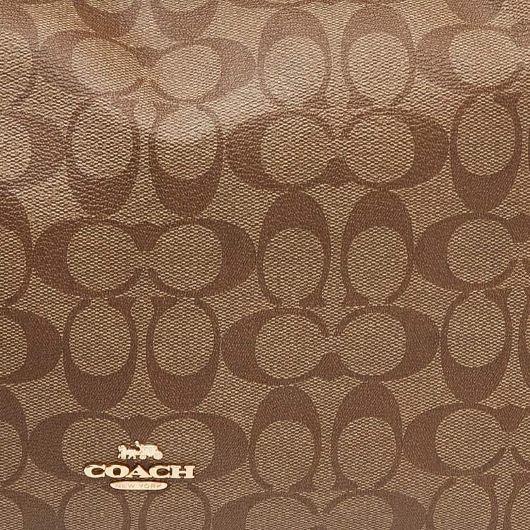 Pre Owned Coach Brown/Beige Signature Coated Canvas and Leather Mia Shoulder Bag