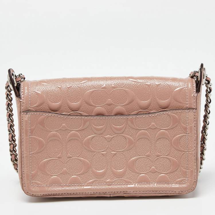 Pre Owned Coach Pink Signature Patent Leather Lex Crossbody Bag
