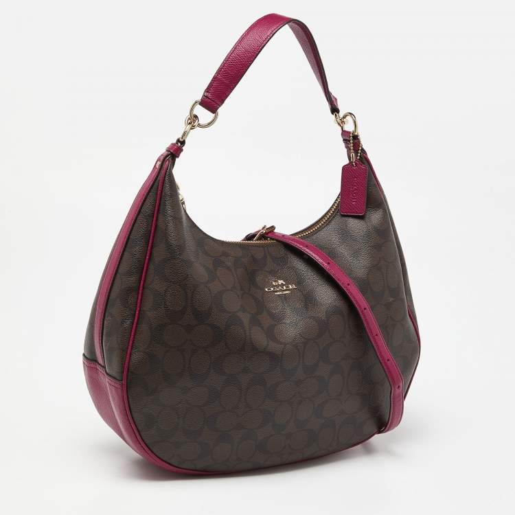 Pre Owned Coach Purple/Brown Signature Coated Canvas and Leather Harley Hobo