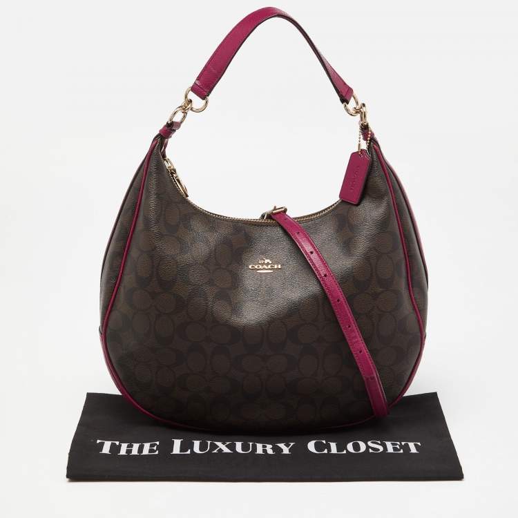 Pre Owned Coach Purple/Brown Signature Coated Canvas and Leather Harley Hobo