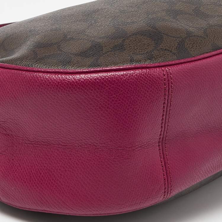 Pre Owned Coach Purple/Brown Signature Coated Canvas and Leather Harley Hobo