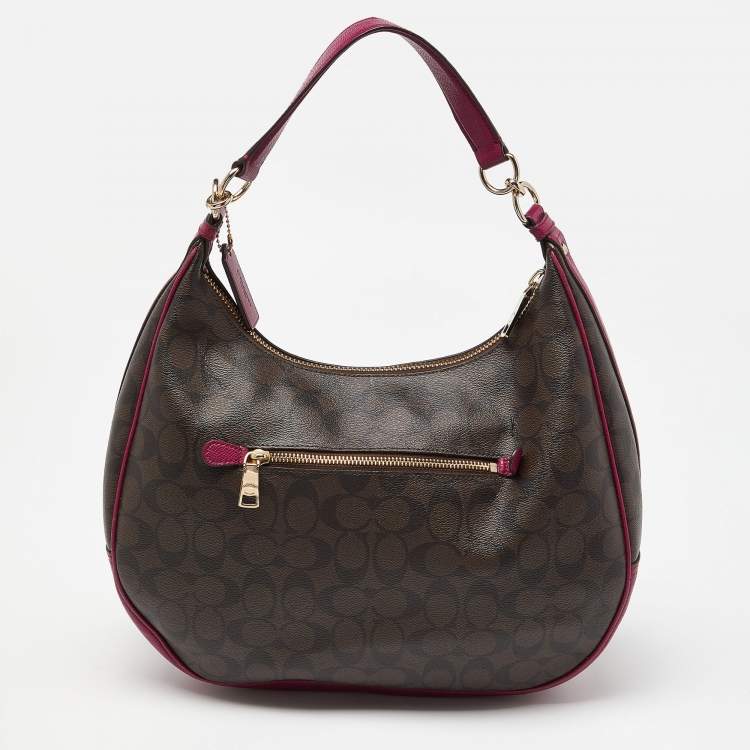 Pre Owned Coach Purple/Brown Signature Coated Canvas and Leather Harley Hobo