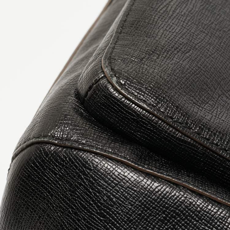 Pre Owned Coach Black Textured Leather E/W Madison Madeline Satchel