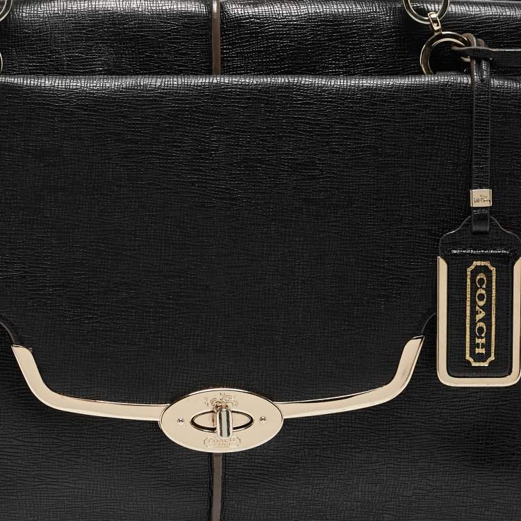 Pre Owned Coach Black Textured Leather E/W Madison Madeline Satchel