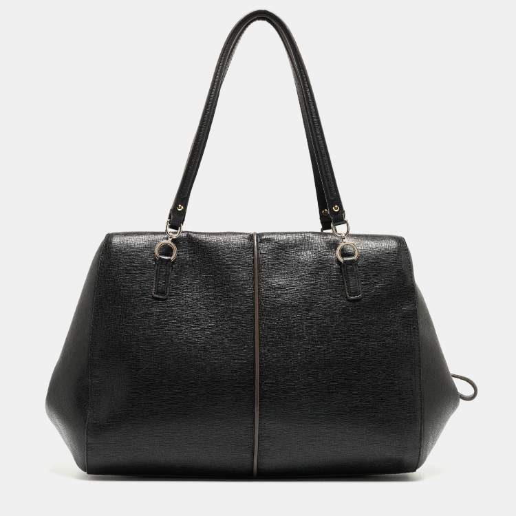 Pre Owned Coach Black Textured Leather E/W Madison Madeline Satchel