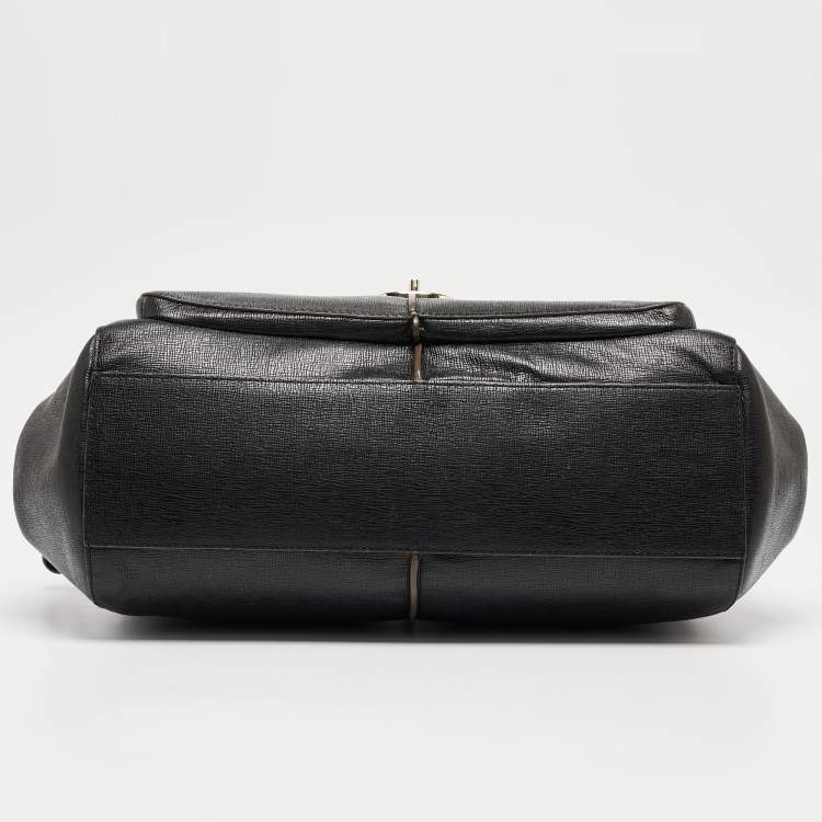 Pre Owned Coach Black Textured Leather E/W Madison Madeline Satchel