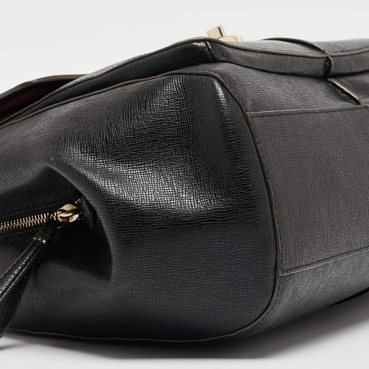 Pre Owned Coach Black Textured Leather E/W Madison Madeline Satchel