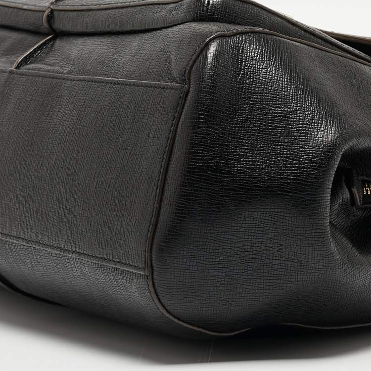 Pre Owned Coach Black Textured Leather E/W Madison Madeline Satchel
