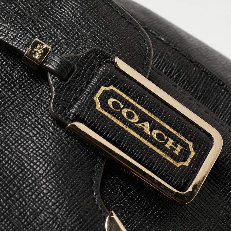 Pre Owned Coach Black Textured Leather E/W Madison Madeline Satchel