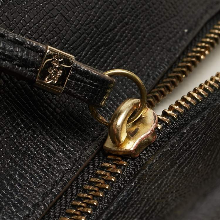 Pre Owned Coach Black Textured Leather E/W Madison Madeline Satchel