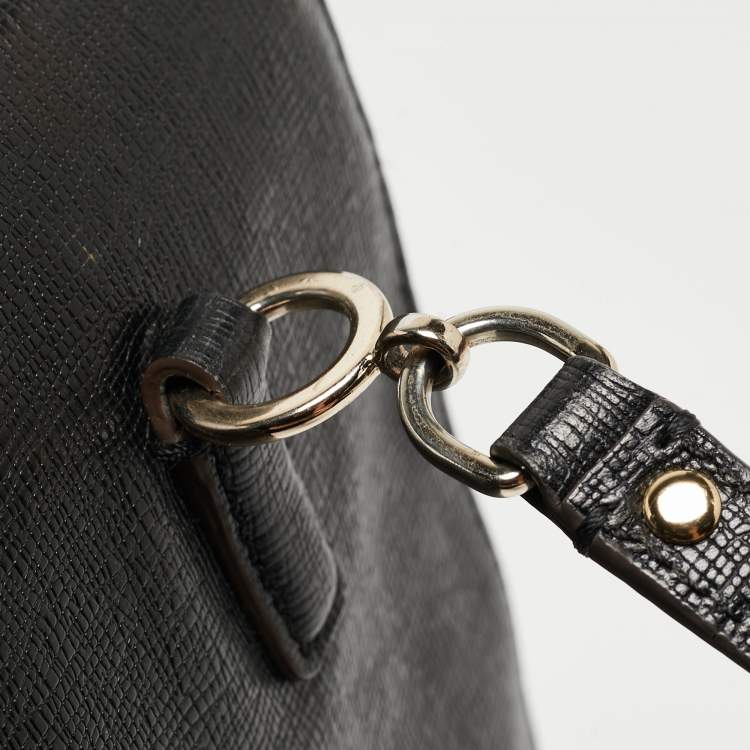 Pre Owned Coach Black Textured Leather E/W Madison Madeline Satchel