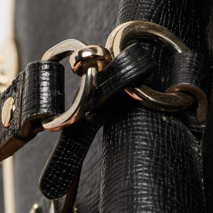 Pre Owned Coach Black Textured Leather E/W Madison Madeline Satchel