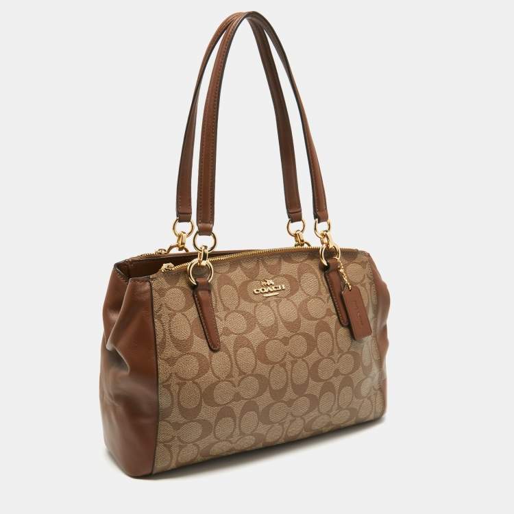 Pre Owned Coach Brown Signature Coated Canvas Small Christie Carryall Satchel