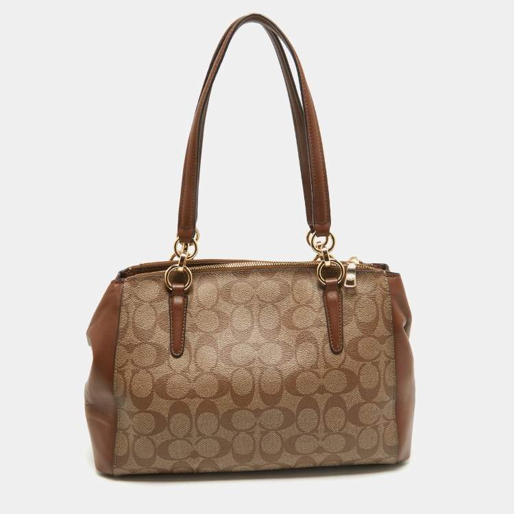 Pre Owned Coach Brown Signature Coated Canvas Small Christie Carryall Satchel