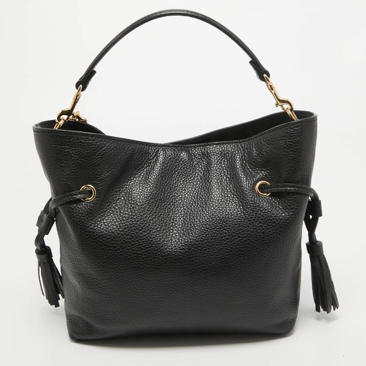 Pre Owned Coach Black Leather Andy Drawstring Bucket Bag