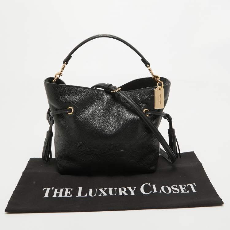 Pre Owned Coach Black Leather Andy Drawstring Bucket Bag