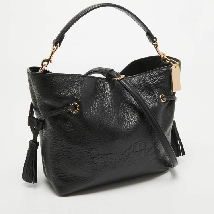 Pre Owned Coach Black Leather Andy Drawstring Bucket Bag