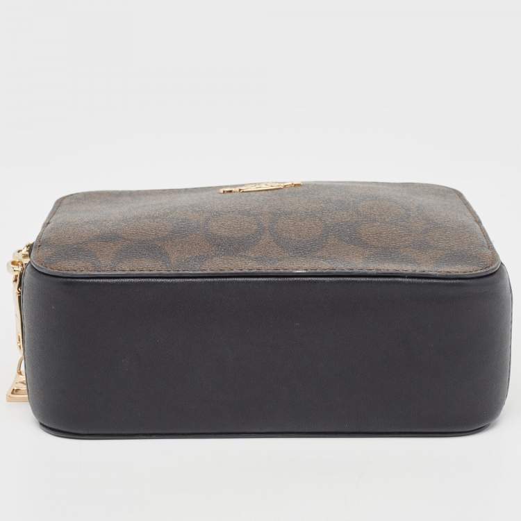 Pre Owned Coach Brown/Black Signature Coated Canvas and Leather Box Top Handle Bag