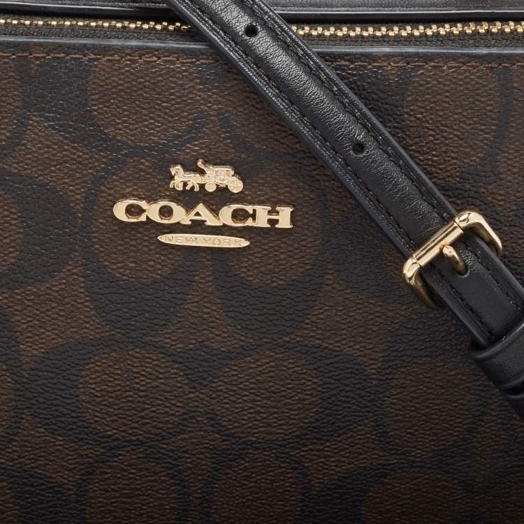 Pre Owned Coach Brown/Black Signature Coated Canvas and Leather Box Top Handle Bag