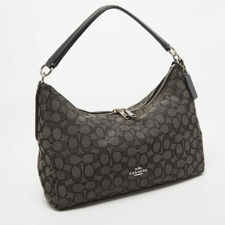 Pre Owned Coach Black/Dark Grey Signature Canvas East West Celeste Hobo