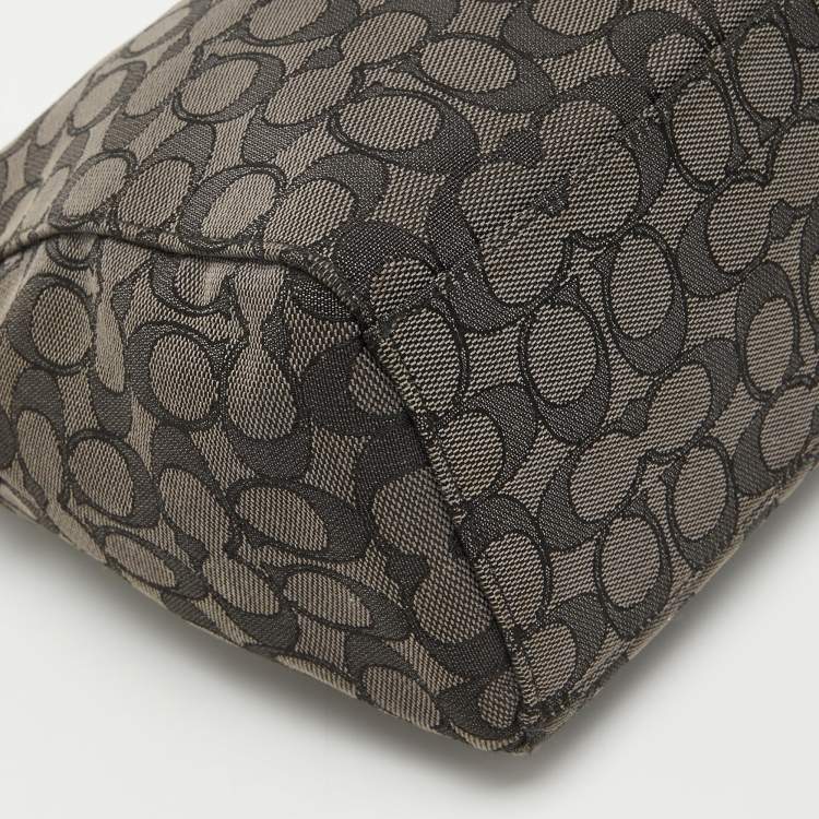 Pre Owned Coach Black/Dark Grey Signature Canvas East West Celeste Hobo