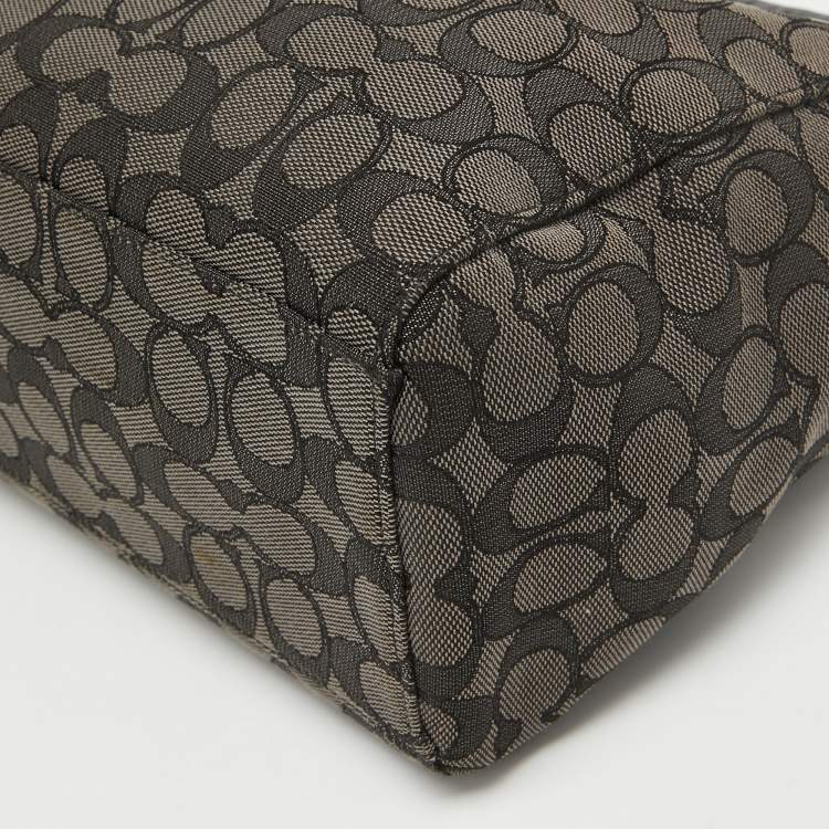 Pre Owned Coach Black/Dark Grey Signature Canvas East West Celeste Hobo