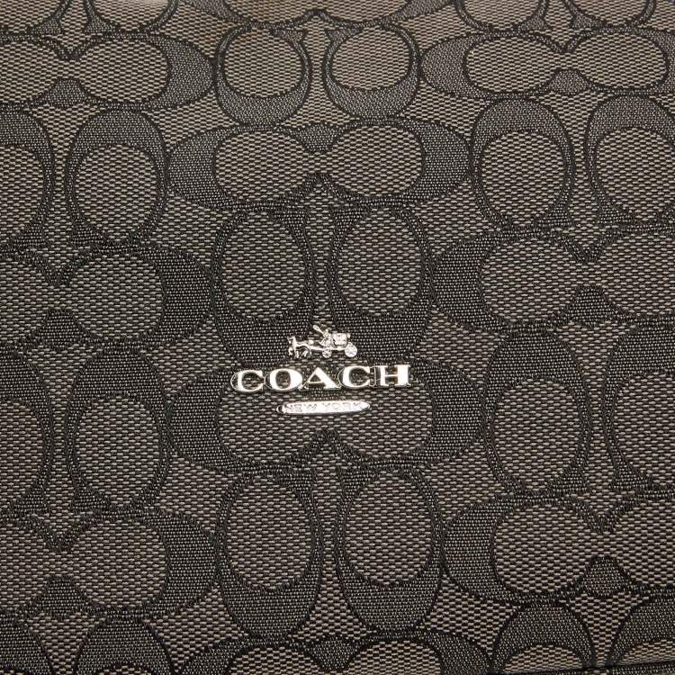 Pre Owned Coach Black/Dark Grey Signature Canvas East West Celeste Hobo