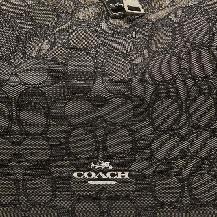 Pre Owned Coach Black/Dark Grey Signature Canvas East West Celeste Hobo