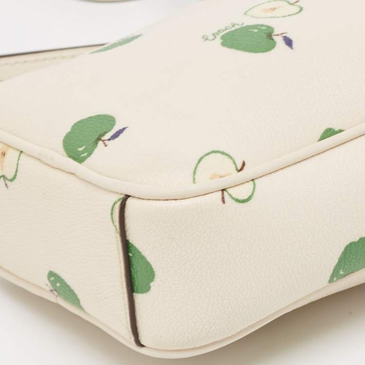 Pre Owned Coach Off White/Green Apple Print Coated Canvas North/South Crossbody Bag