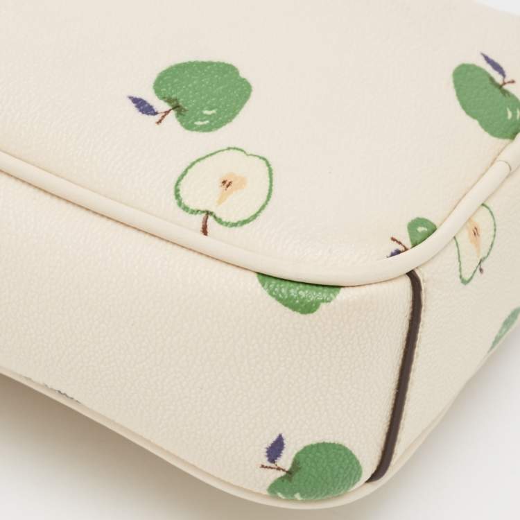 Pre Owned Coach Off White/Green Apple Print Coated Canvas North/South Crossbody Bag