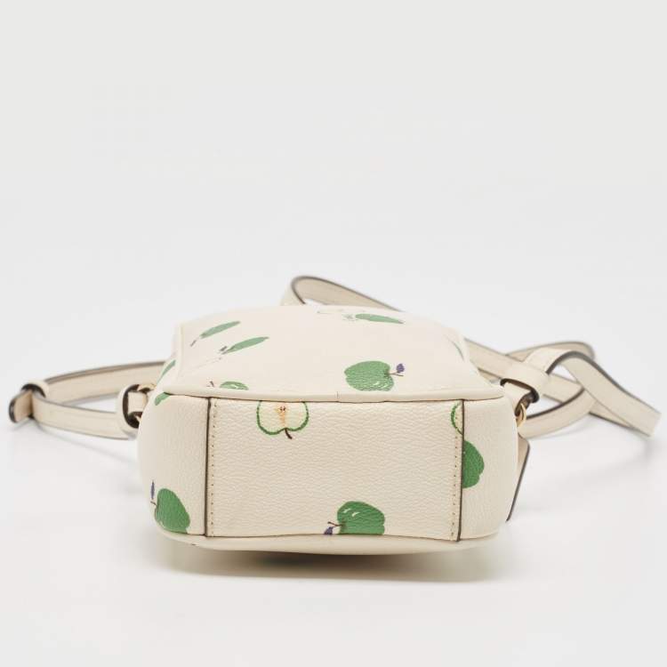 Pre Owned Coach Off White/Green Apple Print Coated Canvas North/South Crossbody Bag