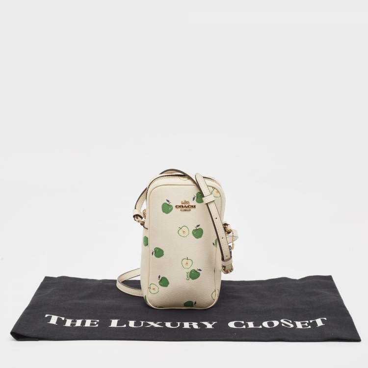 Pre Owned Coach Off White/Green Apple Print Coated Canvas North/South Crossbody Bag