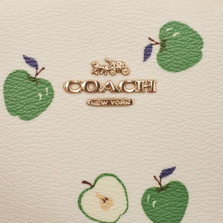 Pre Owned Coach Off White/Green Apple Print Coated Canvas North/South Crossbody Bag