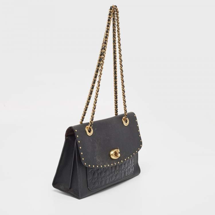 Pre Owned Coach Black Leather Rivets Parker Crossbody Bag