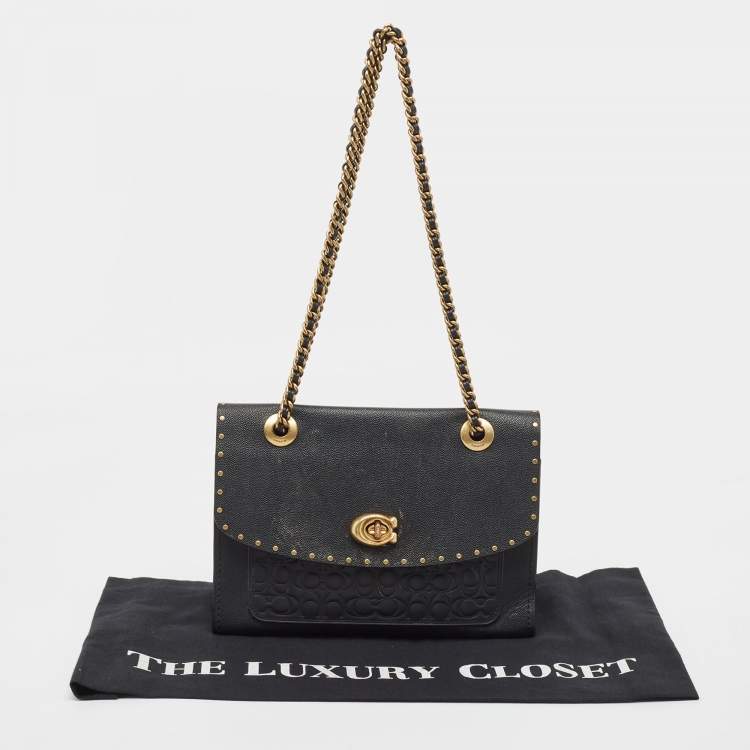 Pre Owned Coach Black Leather Rivets Parker Crossbody Bag