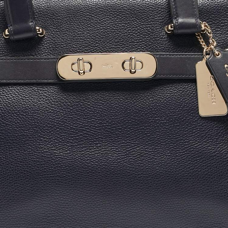 Pre Owned Coach Navy Blue Leather Swagger 33 Tote