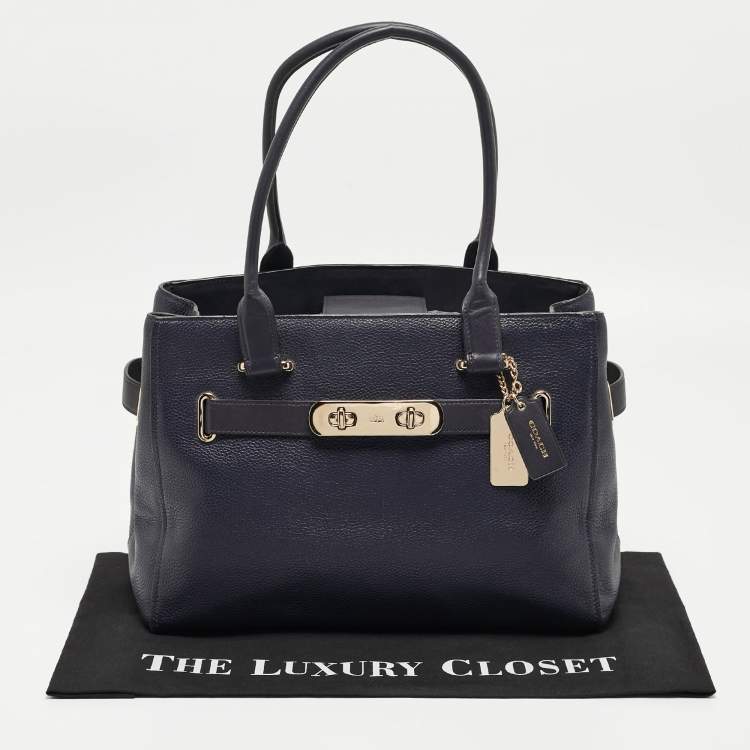 Pre Owned Coach Navy Blue Leather Swagger 33 Tote