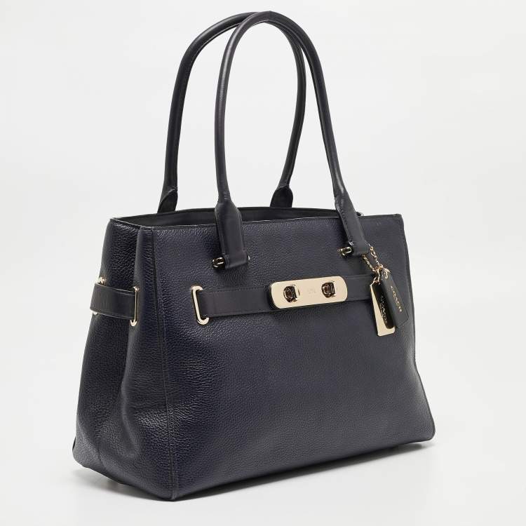 Pre Owned Coach Navy Blue Leather Swagger 33 Tote