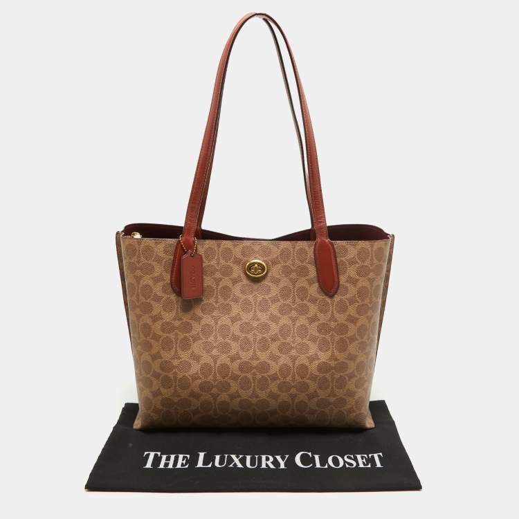 Pre Owned Coach Brown/Beige Signature Coated Canvas Willow Tote