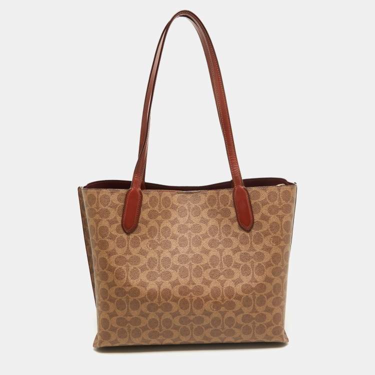 Pre Owned Coach Brown/Beige Signature Coated Canvas Willow Tote