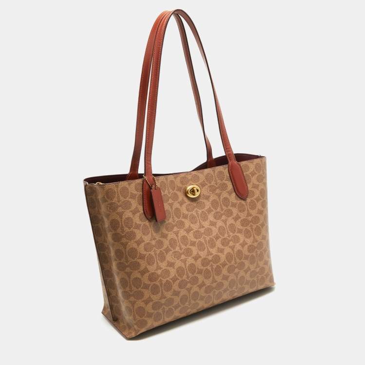 Pre Owned Coach Brown/Beige Signature Coated Canvas Willow Tote