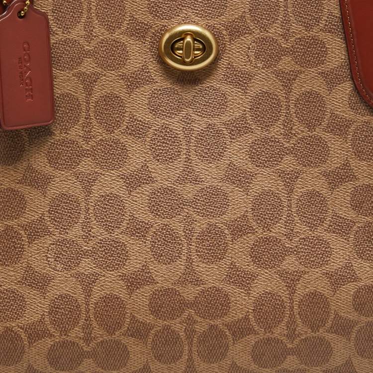 Pre Owned Coach Brown/Beige Signature Coated Canvas Willow Tote