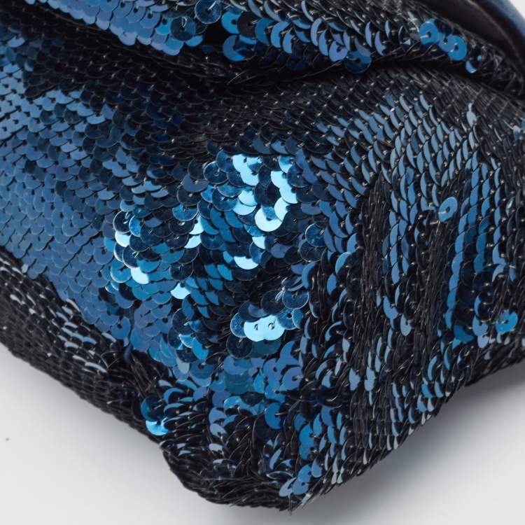 Pre Owned Coach Blue/Silver Sequins and Leather Groovy Hobo