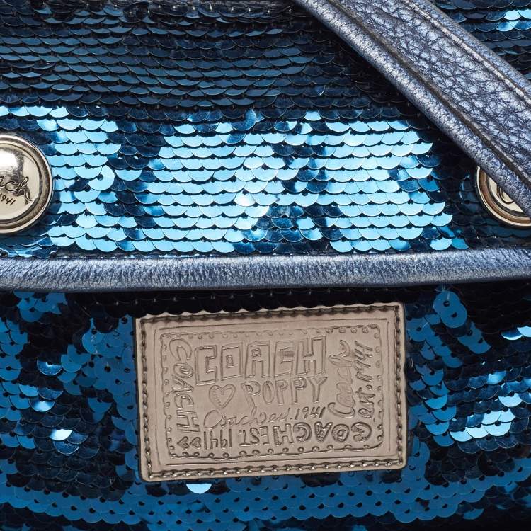 Pre Owned Coach Blue/Silver Sequins and Leather Groovy Hobo