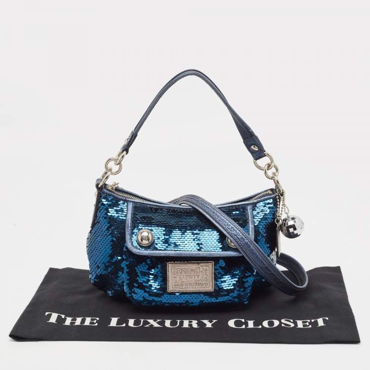 Pre Owned Coach Blue/Silver Sequins and Leather Groovy Hobo