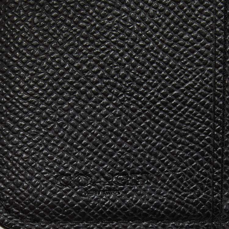 Pre Owned Coach Black Leather Trifold Compact Wallet