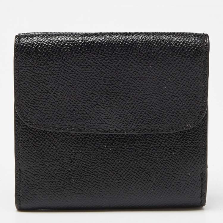 Pre Owned Coach Black Leather Trifold Compact Wallet