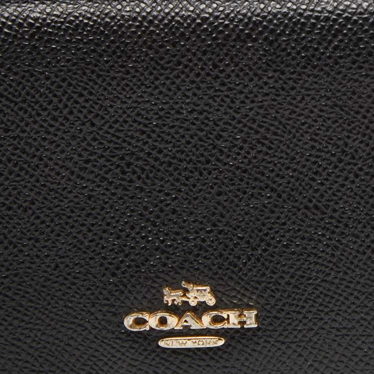 Pre Owned Coach Black Leather Trifold Compact Wallet